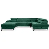 Fun-Möbel Wohnlandschaft Schlafsofa AGNESA Stoff Salvador Dunkelgrün Ottomane Links