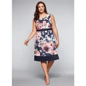 Sheego Cocktailkleid in marine bedruckt | Gr.: 42