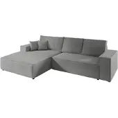 Fun-Möbel Ecksofa Schlafsofa CORUNIA Stoff Poso Graublau Ottomane Links
