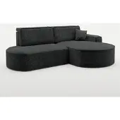 Fun-Möbel Ecksofa Schlafsofa Sofa VENEDIG Stoff Arena Schwarz Ottomane Rechts