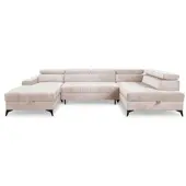 Fun-Möbel Wohnlandschaft Schlafsofa AGNESA Stoff Salvador Hellbeige Ottomane Links