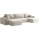 Fun-Möbel Wohnlandschaft Sofa mit Schlaffunktion FLORA Stoff Poso Altweiss