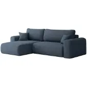 Fun-Möbel Ecksofa Schlafsofa FLORA Stoff Verita Dunkelblau Ottomane Links