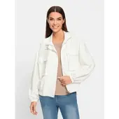HEINE Shirtjacke "Jersey-Jacke Sweatjacke mit Blasebalg-Taschen", Damen, Gr. 44, weiß (ecru), Modisch, Shirts Shirtjacke