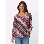 Witt Schlupfbluse "Bluse Schlupfbluse mit grafischem Muster", Damen, Gr. 42, bunt (schwarz, flamingo, bedruckt), Web, Stoff, , Casual, Rundhals, Blusen Schlupfbluse