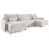 Fun-Möbel Wohnlandschaft mit Schlaffunktion SILVES Sofa U-Form Stoff Poso Altweiß