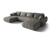 Fun-Möbel Wohnlandschaft Sofa mit Schlaffunktion MISATO Stoff Wind Dunkelgrau