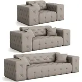 Fun-Möbel Sofaset Designersofa CHANTAL 3-2-1 in Stoff Opera Velvet Cream