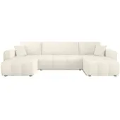Fun-Möbel Wohnlandschaft mit Schlaffunktion DAGNY Sofa U-Form in Stoff Poso Creme