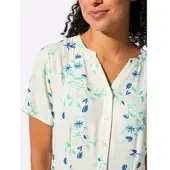 Inspirationen Druckkleid "Kleid", Damen, Gr. 42, Normalgrößen, weiß (ecru, blaugrün, bedruckt), 100% Viskose, bedruckt, geblümt, gemustert, mehrfarbig, wadenlang, V-Ausschnitt, Kleider Druckkleid