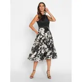 HEINE Kleid in schwarz-champagner-bedruckt | Gr.: 38