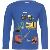 Kidsworld Langarmshirt "Bagger", Jungen, Gr. 128/134, blau, Single Jersey, Obermaterial: 100% Baumwolle, bedruckt, Basic, Rundhals, Shirts Langarmshirt, Baufahrzeuge für kleine Jungs, Topseller