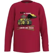 Kidsworld Langarmshirt "CONSTRUCTION crew on tour", Jungen, Gr. 140/146, rot, Single Jersey, Obermaterial: 100% Baumwolle, bedruckt, Basic, Rundhals, Shirts Langarmshirt, Cooler Bagger Druck