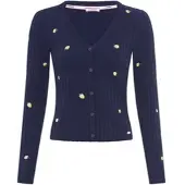 Kangaroos Strickjacke , Damen, Gr. 32/34, blau (marine), Rippstrick, Obermaterial: 70% Viskose, 30% Polyamid, figurbetont hüftlang, V-Ausschnitt, Strickjacken Strickjacke, aus Rippstrick mit Stickerei