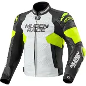 MUGENRACE Mry perforierte Motorrad Lederjacke, schwarz/weiß/neon-gelb, 52
