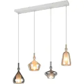 TRIO Hängelampe Aldea, Länge 65 cm, weiß/amber/chrom Glas, 4-flg.