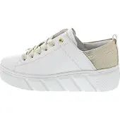 Rieker Plateausneaker SPORT, Damen, Gr. 40, beige (weiß, hellbeige), Leder, Lederimitat, kontrastfarbene Details, Schuhe Plateausneaker, Schnürschuh, Halbschuh, Freizeitsneaker mit Soft-Einlage