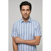 Olymp Kurzarmhemd "Luxor", Herren, Gr. 41, N-Gr, blau (bleu), Web, Obermaterial: 100% Baumwolle, normal, Hemden Kurzarmhemd, Businesshemd, modern fit, Global Kent