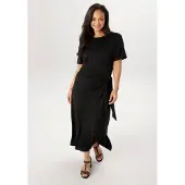 Aniston Plus Maxikleid , Damen, Gr. 50, N-Gr, schwarz, Jersey, Obermaterial: 95% Viskose, 5% Elasthan, unifarben, figurumspielend knöchellang, Rundhals, Kleider Maxikleid, mit raffiniertem Bindeband