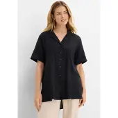 Bonprix Hemdbluse in weiter vokuhila Passform, reine Baumwolle, Kurzarm