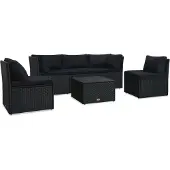 The Living Store 4-tlg. Garten-Lounge-Set mit Auflagen Poly Rattan Schwarz