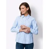 HEINE Hemdbluse , Damen, Gr. 48, blau (eisblau, weiß, gestreift), 100% Baumwolle, gemustert, gestreift, mehrfarbig, V-Ausschnitt, Blusen Hemdbluse