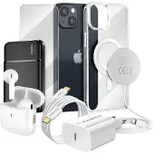 Mayaxess , Elite-Paket für iPhone 14 Hülle, Schutzglas, Ladegeräte, Powerbank, MagSafe, Bluetooth-Kopfhörer, Transparent