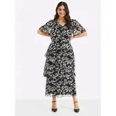 Sheego Abendkleid in schwarz-weiß-gemustert | Gr.: 48