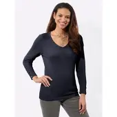 Casual Looks V-Ausschnitt-Pullover "V-Ausschnitt-Pullover", Damen, Gr. 44, blau (marine), 100% Baumwolle, unifarben, Pullover V-Ausschnitt-Pullover
