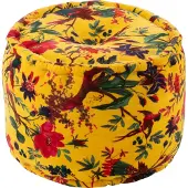 J-Line Hocker Rund Vögel/Blumen Baumwolle Velours Gelb