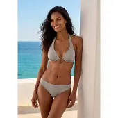 Bruno Banani Bügel-Bikini , Damen, Gr. 36, Cup D, grau (stein), Microfaser, unifarben, Bikini-Sets Bügel-Bikini, mit gold-schwarzenen Accessories