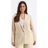 Sheego Jackenblazer "Leinenblazer", Damen, Gr. 44, beige (champagner, goldfarben), 65% Viskose, 25% Leinen, 7% Polyester, 3% metallisierte Fasern, Blazer Jackenblazer