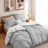OEM Bettwäsche-Set aus 100% Mikrofaser, Lichtgrau/Weiß, 135x200 cm, 4-teilig
