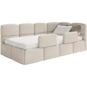 Selsey Cloudy – Kinderbett 120x200, Kopfteil rechts, Matratze & Bettkasten, Chenille Cremeweiß