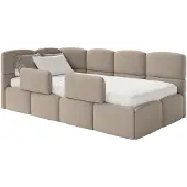 Selsey Cloudy – Kinderbett 90x200, Rausfallschutz, Kopfteil links, Samt Beige