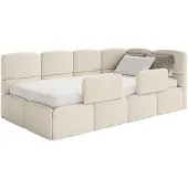 Selsey Cloudy – Kinderbett 120x200, Kopfteil rechts, Matratze & Bettkasten, Bouclé Hellbeige