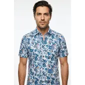Olymp Kurzarmhemd "LUXOR" Blume-Alloverpint, Businesshemd, modern fit