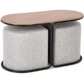 Feldmann-Wohnen Couchtisch Pampa Wohnzimmertisch mit 2 Hocker 88x43x49cm Nussbaum aschgrau schwarz