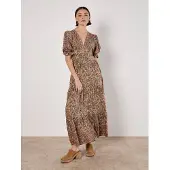 Apricot Maxikleid "Sarasa Maxikleid", Damen, Gr. L (40), N-Gr, grün (khaki), gewebt, Obermaterial: 100% Viskose CV., gemustert, normal, V-Ausschnitt, Puffärmel, Kleider Maxikleid, mit Blumenmuster