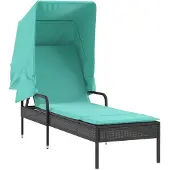 Syfax Sonnenliege mit Sonnendach Schwarz Poly-Rattan