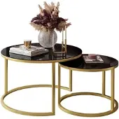 Lookway Runder Tisch 2in1 CIRI GLASS mit Glasplatte Gold Matt