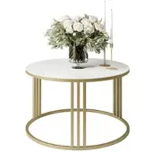 Lookway Runder Couchtisch LORI GLASS mit goldenem Gestell