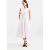 Seidensticker Sommerkleid , Damen, Gr. XL (42), Normalgrößen, weiß, 100% Leinen, unifarben, regular fit, Rundhals, Kleider Sommerkleid, Ohne Arm Rundhals Uni