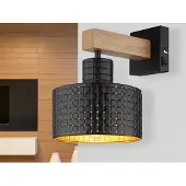 Meine Wunschleuchte Industriedesign LED Wandlampe Hängeleuchte mit Holz & Lampenschirm Schwarz Gold