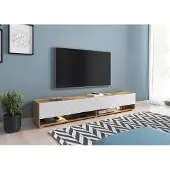 Piaski TV-Schrank Lowboard 180 cm, TV-Schrank, schwebend weiß, Wotan, LED-Beleuchtung optional