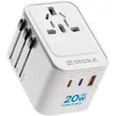 Energizer Internationaler Reiseadapter ETC650 PD 65 W, 2 USB-C-Anschlüsse, 1 USB-A-Anschluss, weiß