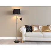 Meine Wunschleuchte Leselampe Moderne Stehleuchte Wohnzimmer Stoff Metall Schwarz Gold Flexarm 180cm