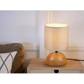 Meine Wunschleuchte LED Tischleuchte klein mit rundem Stofflampenschirm & Keramik in Holzoptik Ø14cm