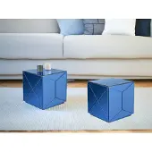 Meine Wunschleuchte Couchtisch 2 teilig, Nachttisch verspiegelt Blau, Beistelltisch für Sofa + Couch