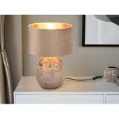 Meine Wunschleuchte LED Tischlampe Nachttischlampe Fensterbank Lampenschirm Samt Beige Gold, 38cm